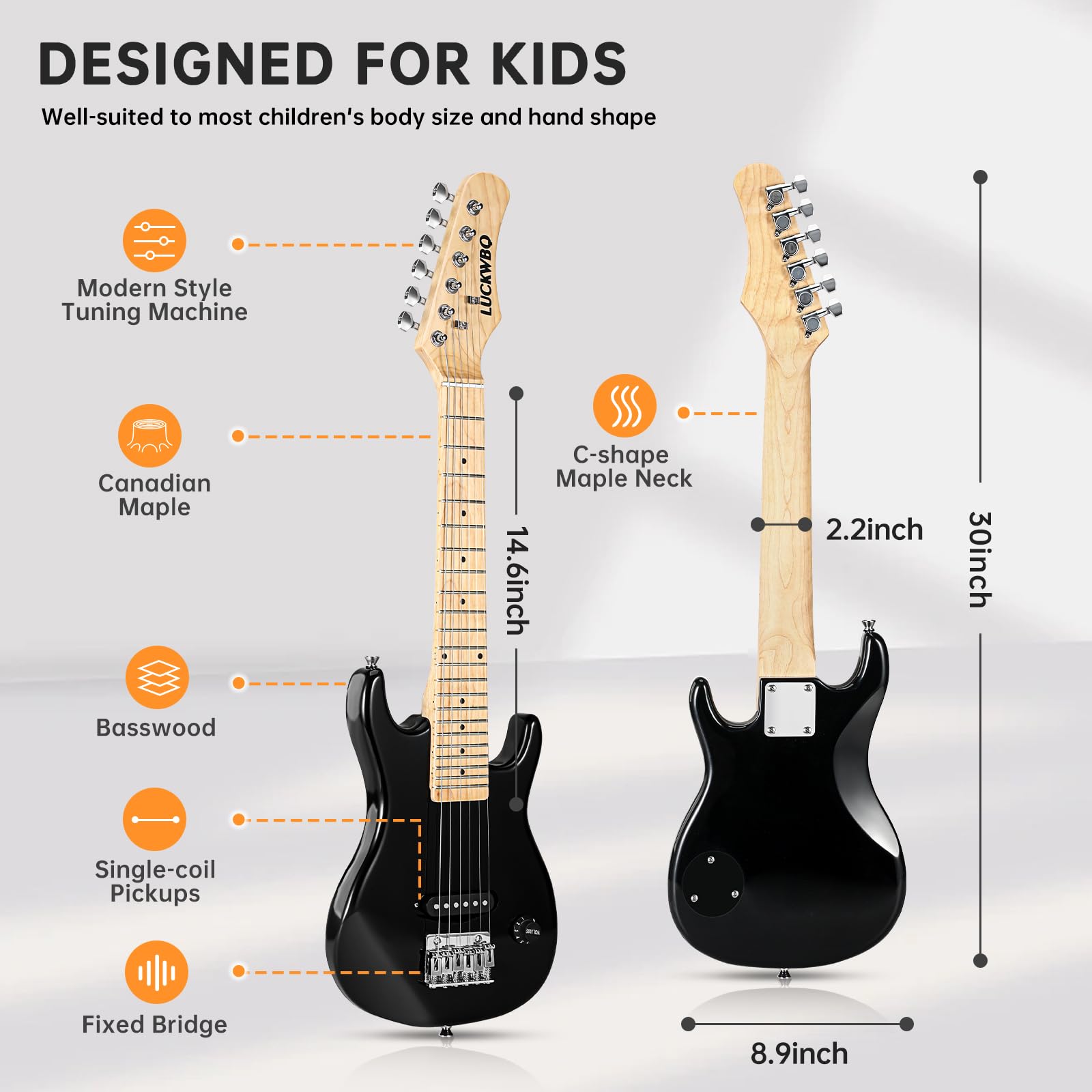 **30 Inch Kids Electric Guitar Beginner Kit - ST Style Mini Electric Guitar for Boys & Girls with 5W Amp, Strap, Gig Bag, Tuner & Picks (Black) - Perfect for Learning, Practice & Home Performances**