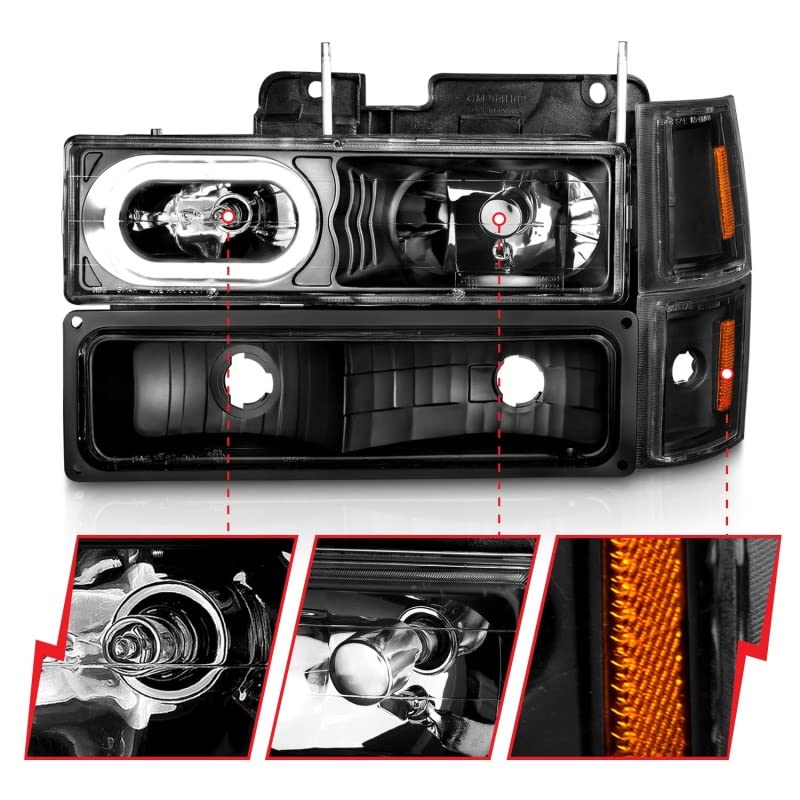 ANZO 111507 Crystal Headlights for 88-98 Chevrolet C1500 - Black Housing with LED Signal & Side Marker Lights | Durable Replacement for Improved Night Visibility | Perfect for Off-Roading & Truck Upgrades