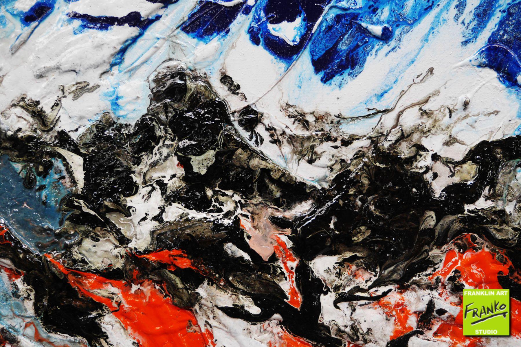 Orange Blue Abstract Textured Painting 75
