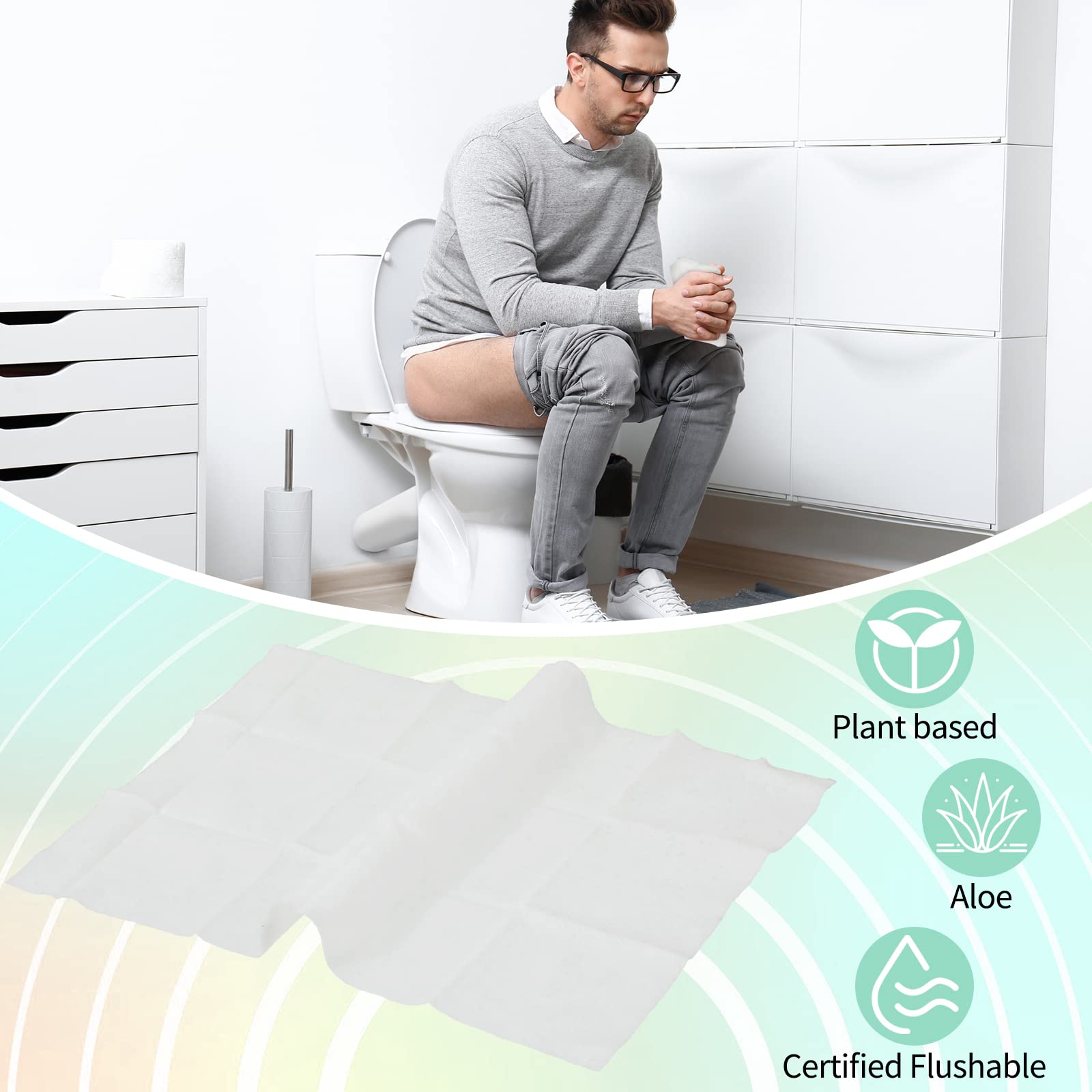Lounsweer 500 Count Unscented Flushable Wet Wipes - Individually Wrapped Travel Size Cleansing Wipes for Adults | Gentle Hand & Body Cleaning | Perfect for Travel, Home, Office & On-The-Go Use (Light Green)