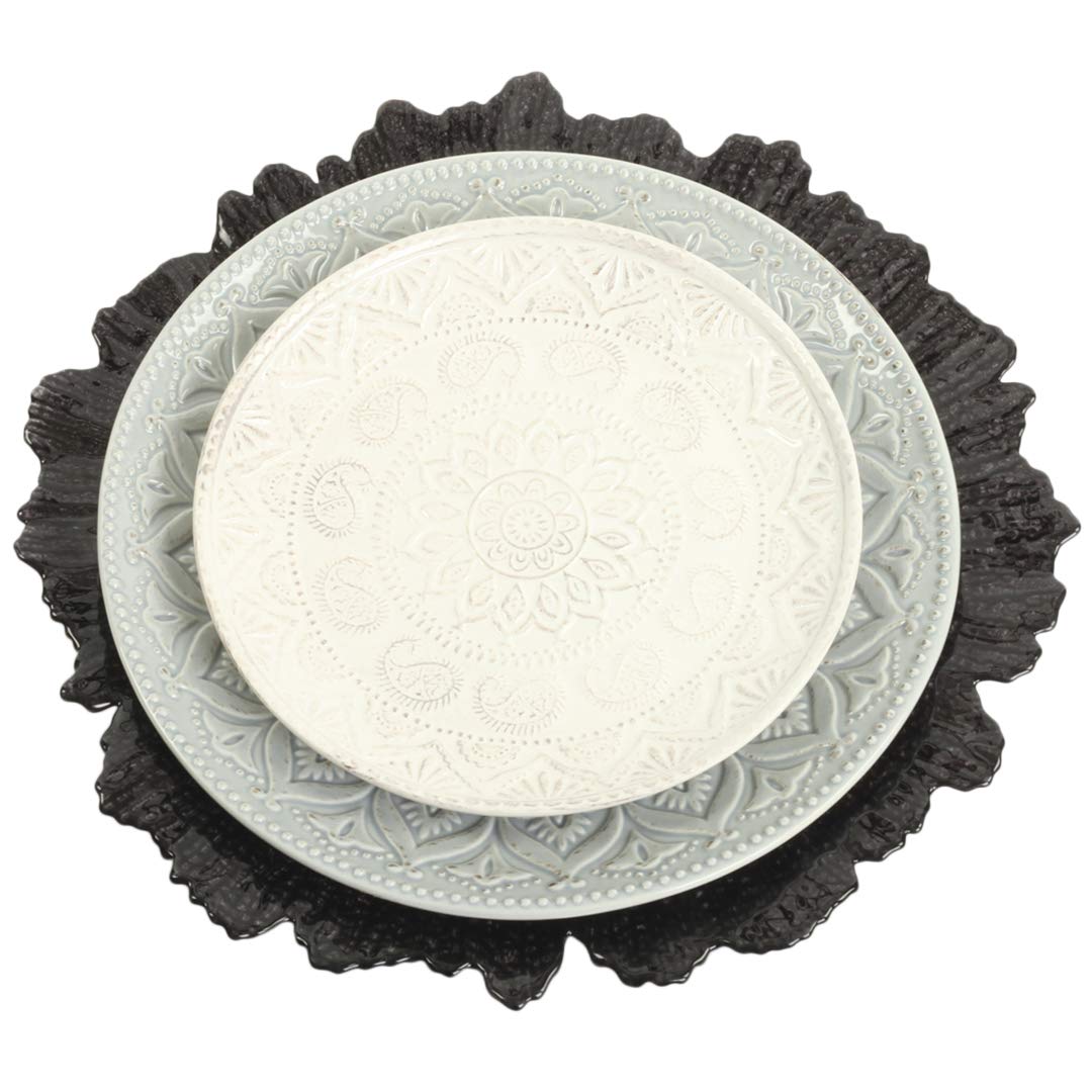 Koyal Wholesale Bulk Flora Glass Charger Plates - Set of 4 Black Starburst & Reef Design - Elegant Dinnerware for Weddings, Parties & Formal Dining