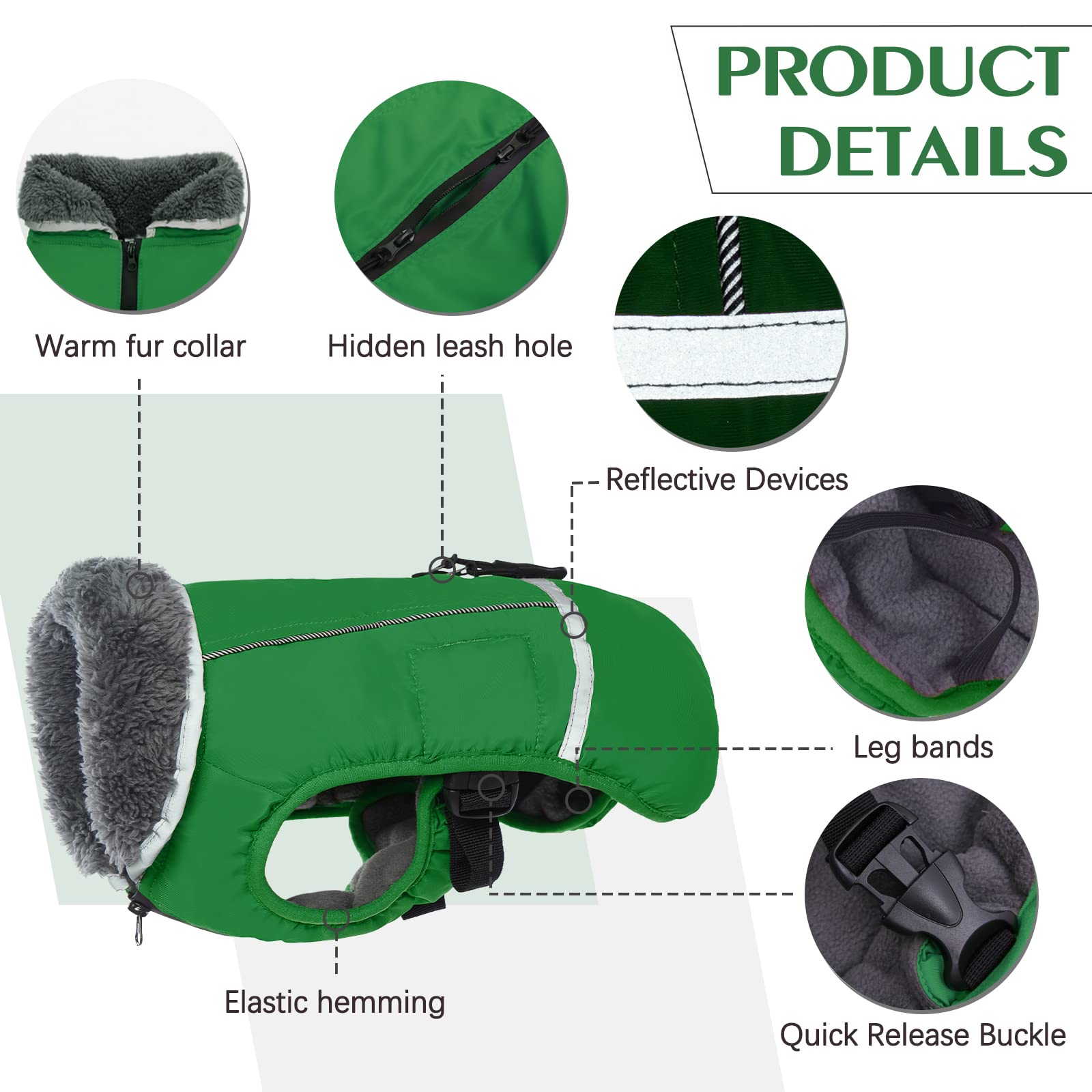 QBLEEV Reflective Waterproof Winter Dog Coat - Fleece-Lined Turtleneck Snowsuit for Small, Medium & Large Dogs - Cold Weather Jacket for Christmas & Outdoor Activities (Walking, Hiking, Snow Play)
