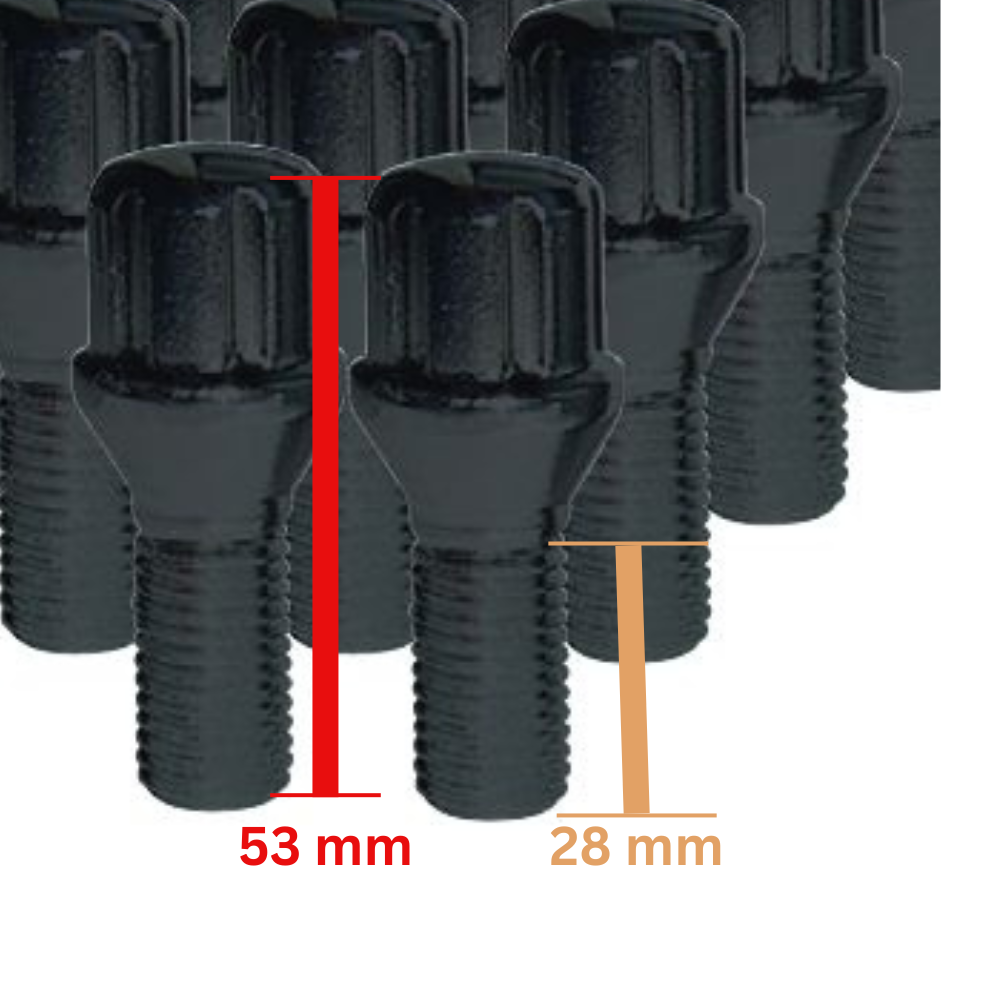 14x1.5mm Black Heat Treated Conical Seat Lug Bolts - 17mm Hex Head (20-Piece Set with Key) - Perfect for Wheel Installation & Automotive Repairs