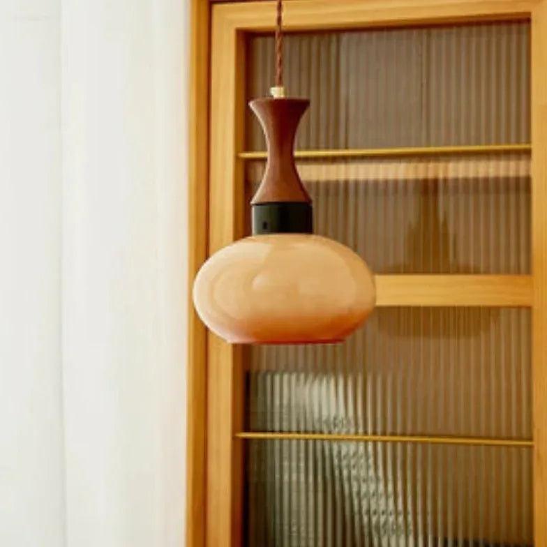 Vintage Brown Glass Pendant Light - Flat Spherical Design for Kitchen Island, Dining Room, and Bedroom Lighting