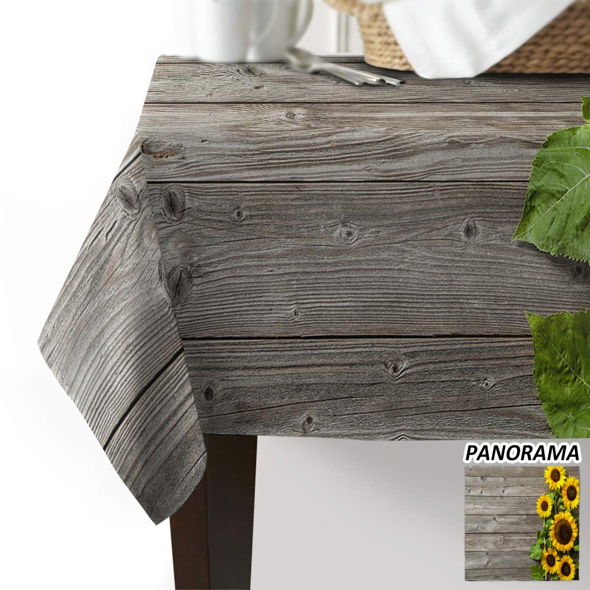 Queenker Rectangle Tablecloth 54x79in - Cotton Linen Dining Table Cover for Kitchen, Coffee Table & Wedding Decor | Sunflower Wood Board Table Top Protector | Perfect for Dinner Parties, Holiday Gatherings & Home Decor