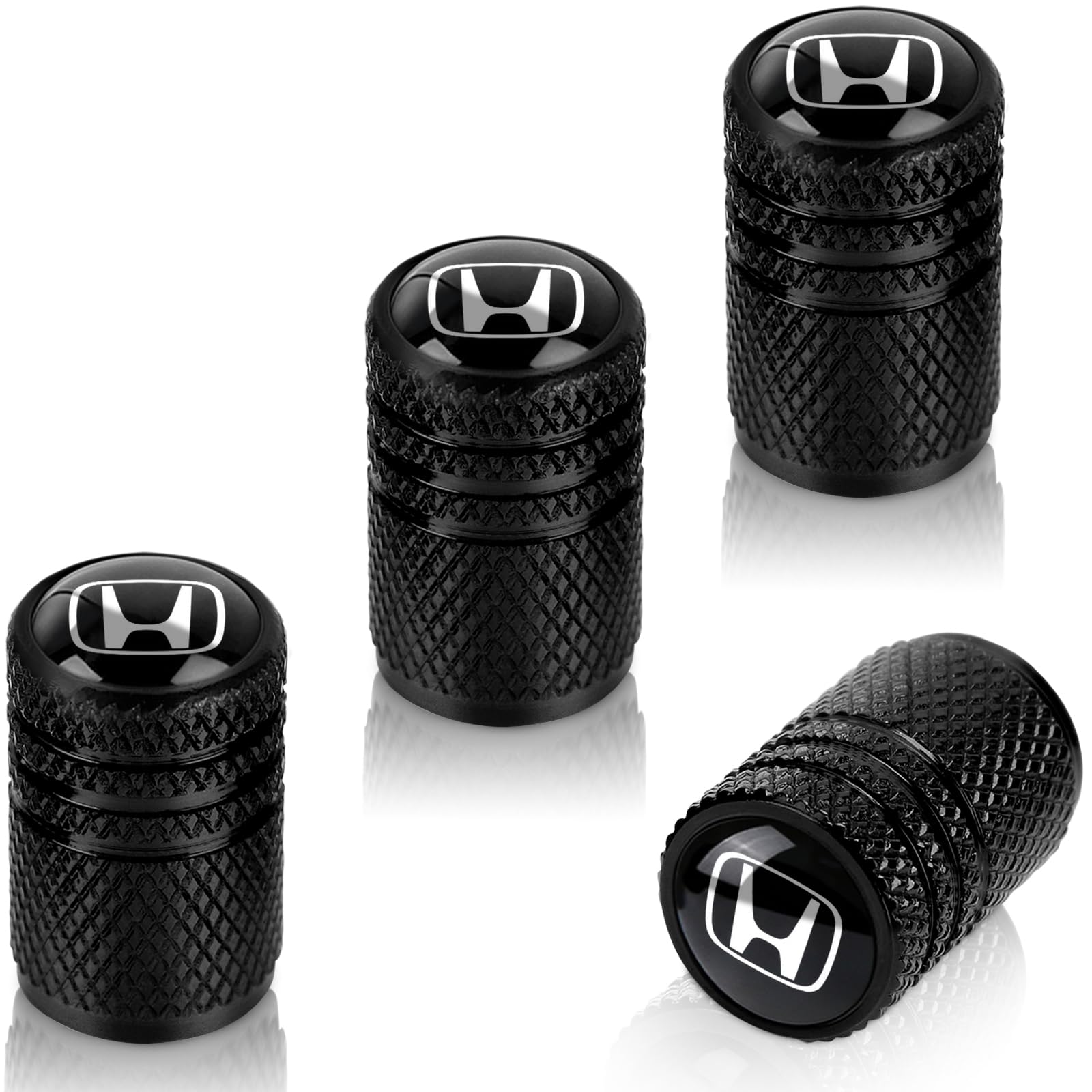 Premium Black Metal Tire Valve Stem Caps - Durable Air & Dust Cover for Honda Accord, Civic, CR-V, URV, Pilot EX/EX-L - Car Wheel Accessories for All-Season Protection & Stylish Exterior Upgrade