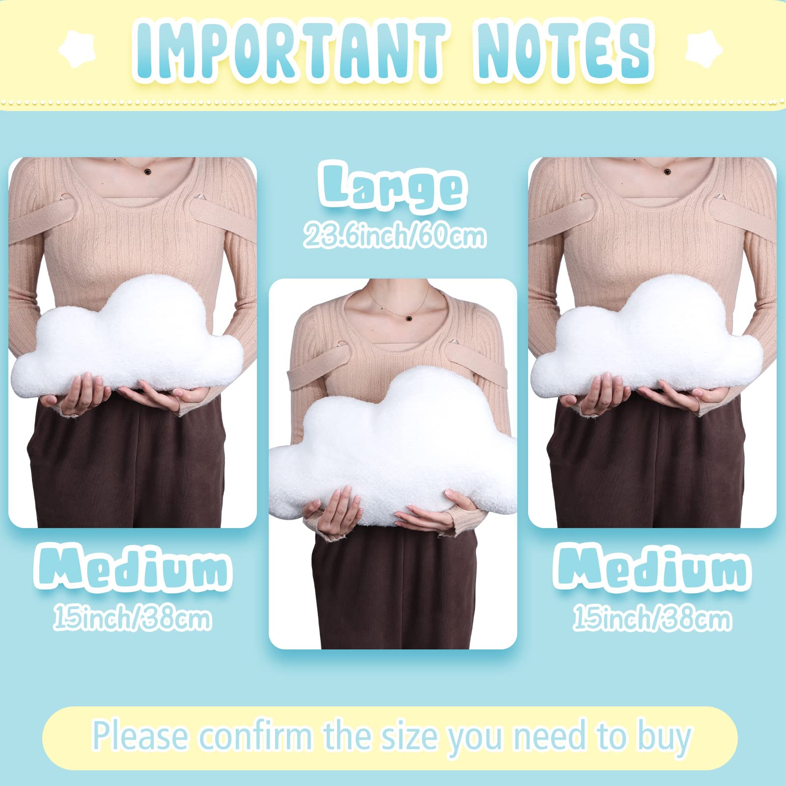 3 Pack Cloud Shaped Throw Pillows - Soft Decorative Cushions for Kids & Girls (23.6