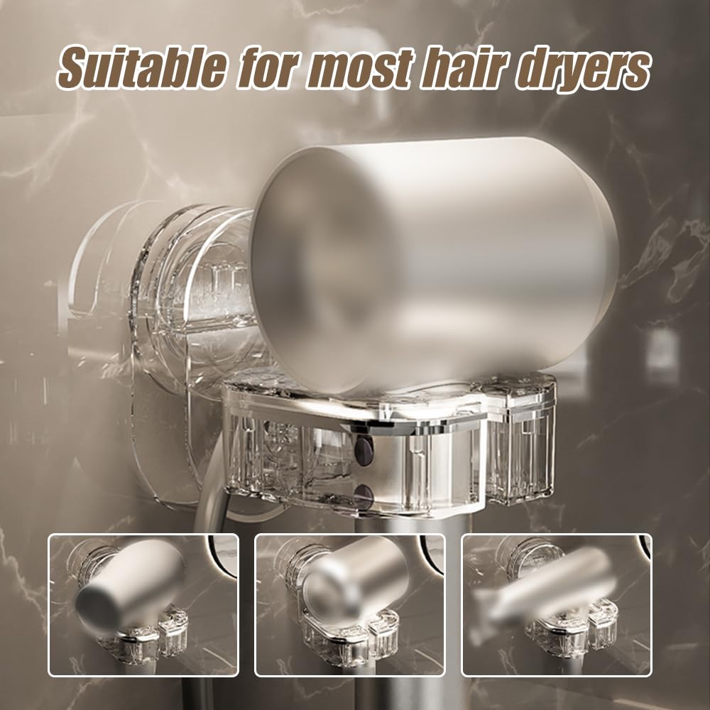 2025 Upgraded Rotating Hair Dryer Rack - Punch-Free Wall Mount Organizer for Hair Dryers & Straighteners | Transparent Silver Styling Tool Holder | Perfect for Bathroom, Salon & Home Organization