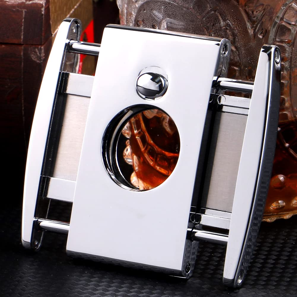 Premium KEENSUN Zinc Alloy Guillotine Cigar Cutter - Double 420J2 Stainless Steel Blades for 60 Ring Gauge Cigars | One-Push Lock System | Elegant Gift Box | Perfect for Cigar Enthusiasts & Luxury Gifting