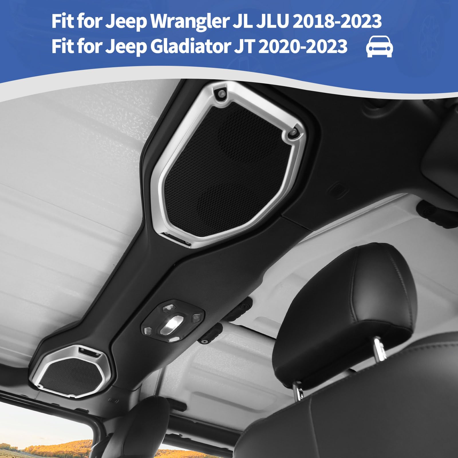RT-TCZ Silver Roof Speaker Cover Trim for Jeep Wrangler JL/JLU/Gladiator JT (2018-2023) - 2pcs Interior Accessories - Perfect for Off-Road Adventures & Car Audio Upgrades