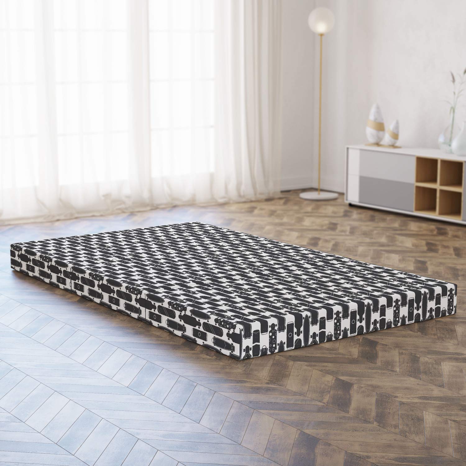 Ambesonne Foldable Mattress for Adults & Teens - Modern Skateboarding Design, 78.7