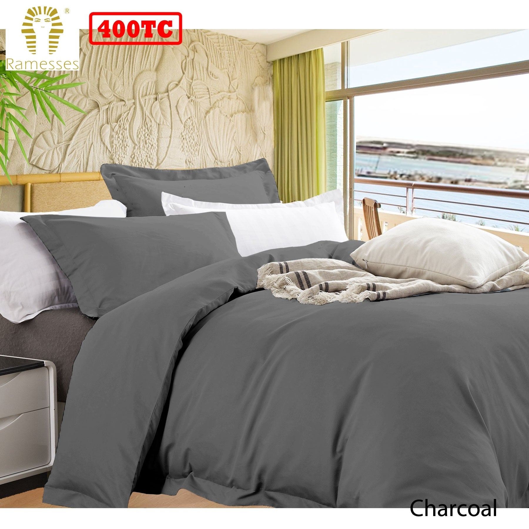 Premium Bamboo Cotton Quilt Cover Set - Charcoal Gray Queen Size Bedding | Soft & Breathable Duvet Cover for All Seasons | Perfect for Master Bedroom, Guest Room & Vacation Homes