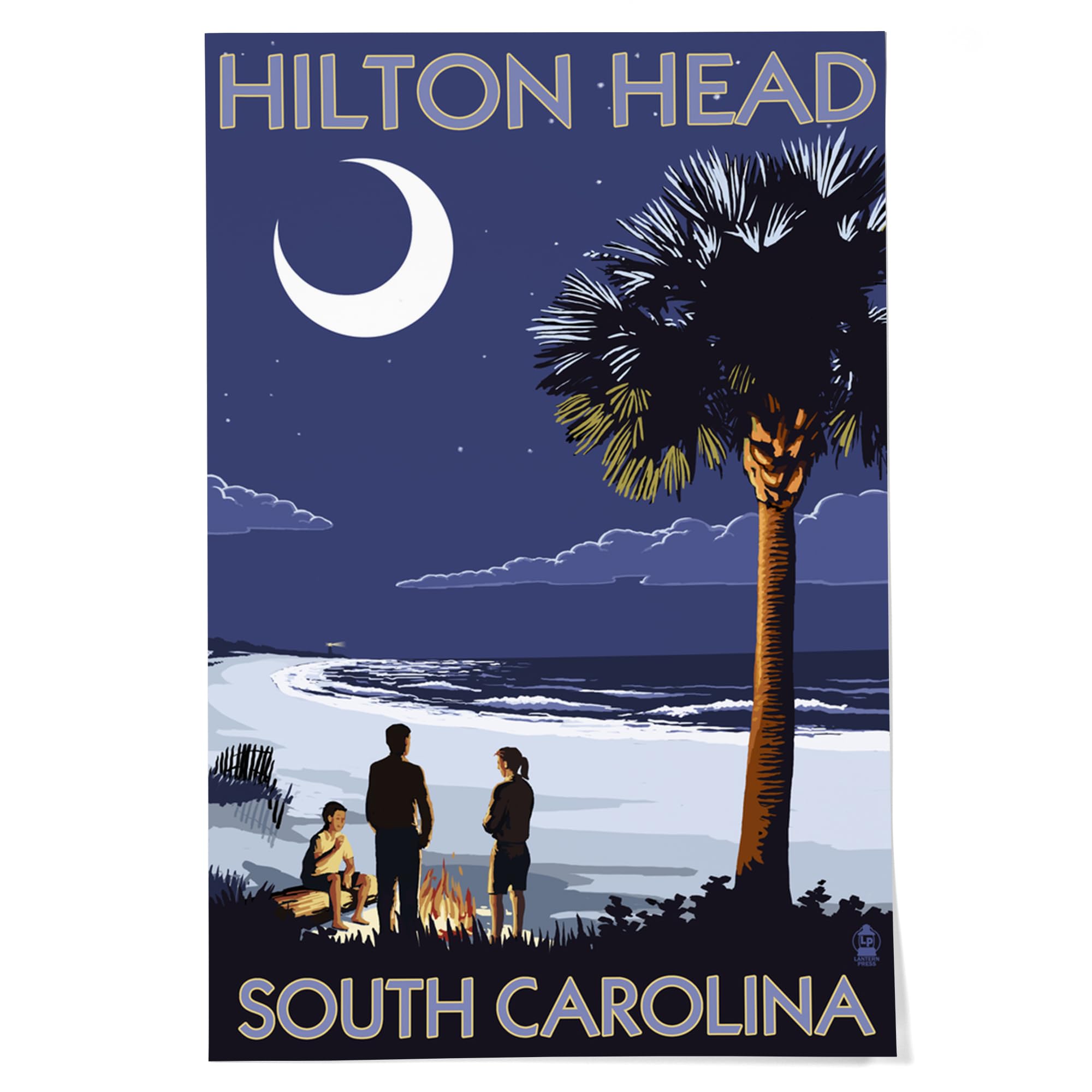 Lantern Press 24x36 Inch Giclee Art Print - Hilton Head South Carolina Beach & Bonfire Wall Decor - Perfect for Coastal Living Rooms, Beach House Decor & Fireplace Mantel Displays