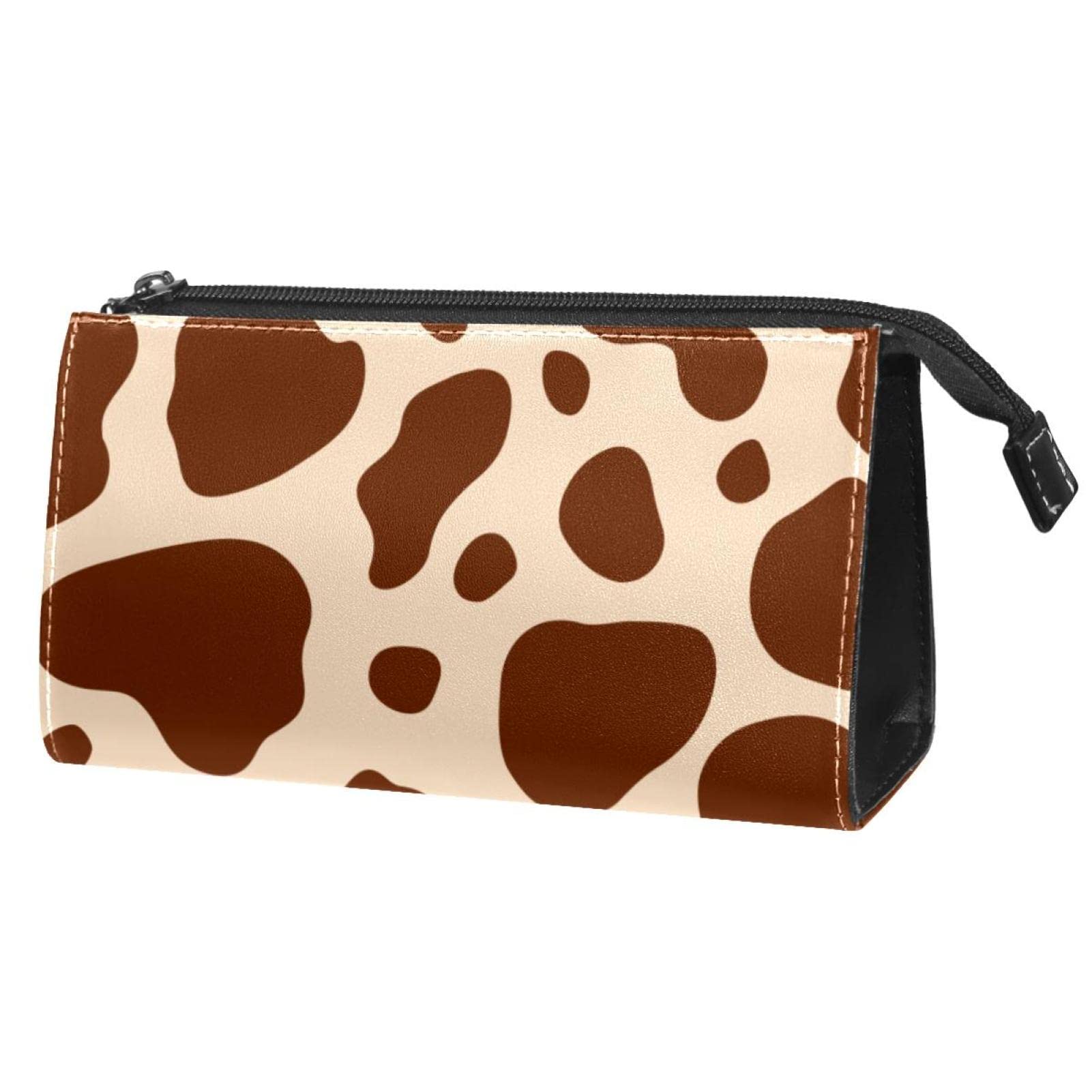 Chocolate Brown Cow Print Makeup Bag - Waterproof Travel Cosmetic Organizer for Toiletries, Shampoo & Accessories | Perfect for Gym, Vacation & Daily Use