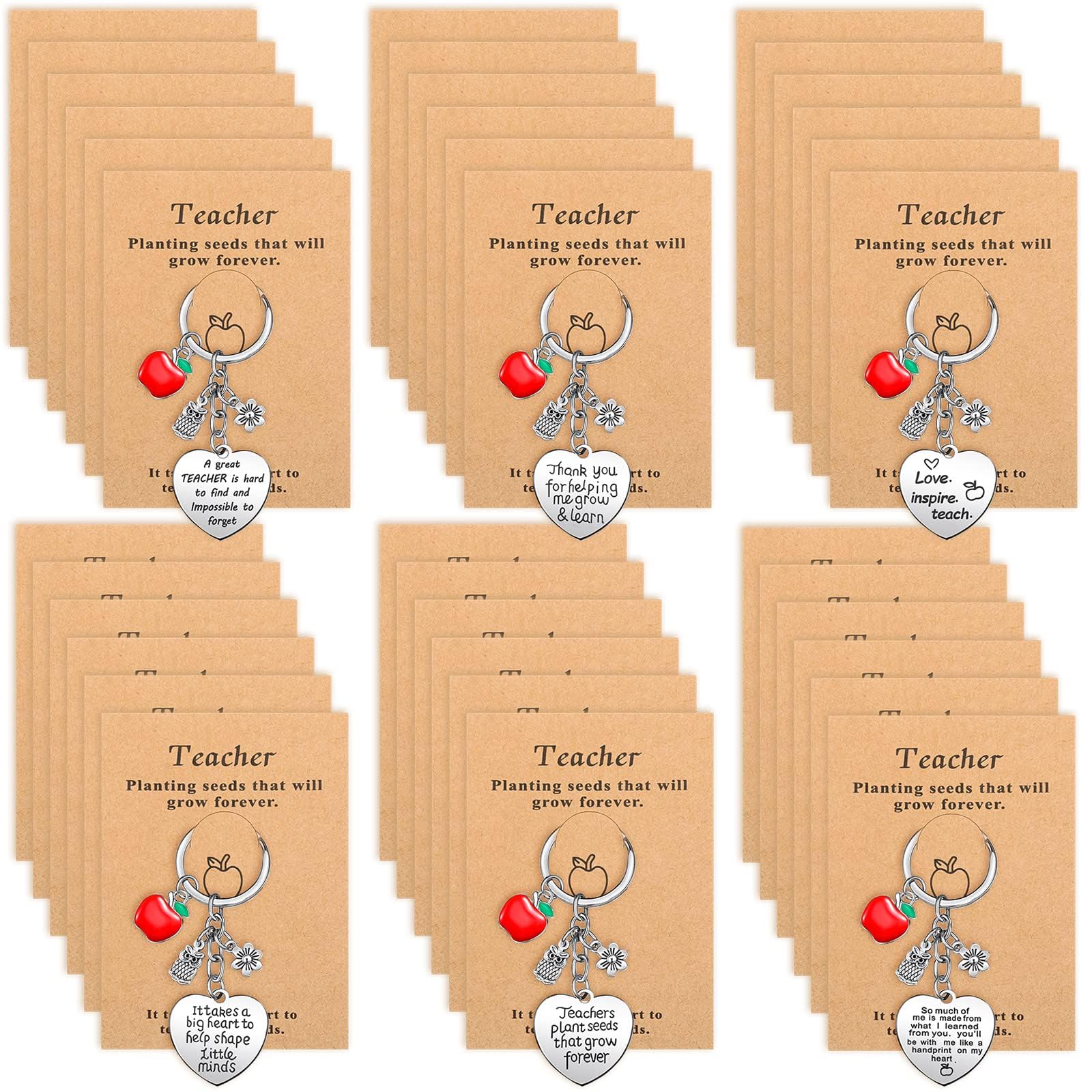 Henoyso 24 Pcs Teacher Keychain Set - Thoughtful Thank You Gifts for Women Educators, Teacher Appreciation & Graduation Gifts from Students - Perfect for End of Year, Retirement, Christmas & Teacher Recognition Events