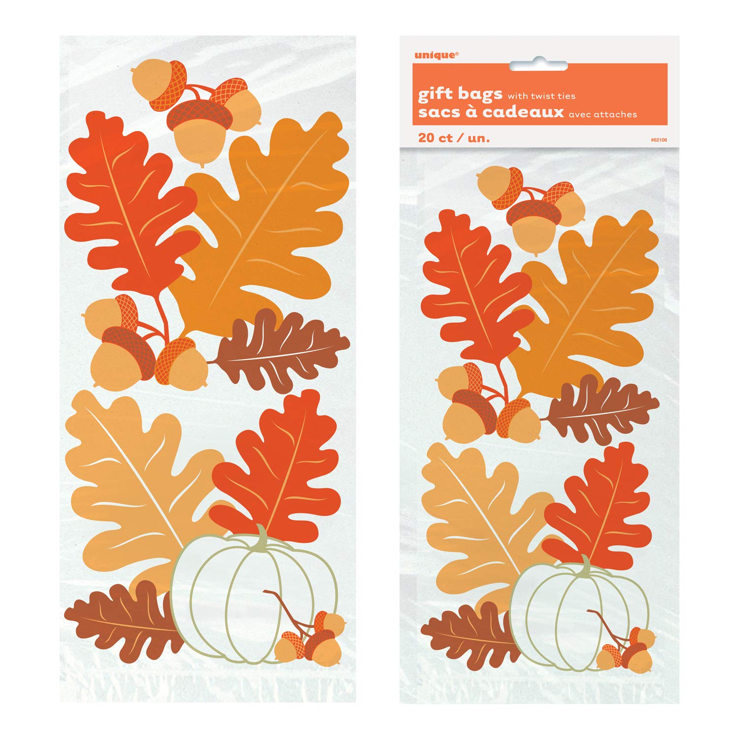 20 Count Fall Leaves Cellophane Bags for Autumn, Thanksgiving & Halloween Party Favors | Decorative Gift Bags for Seasonal Celebrations, Wedding Favors & Home Decor