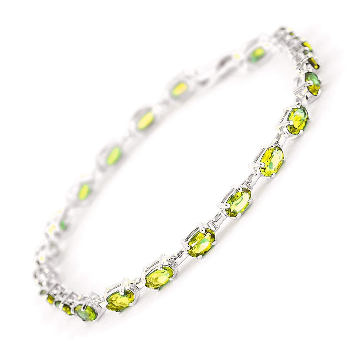 14K Solid White Gold Peridot Tennis Bracelet - 5.5 CTW Galaxy Gold GG | Elegant Jewelry for Weddings, Parties & Special Occasions