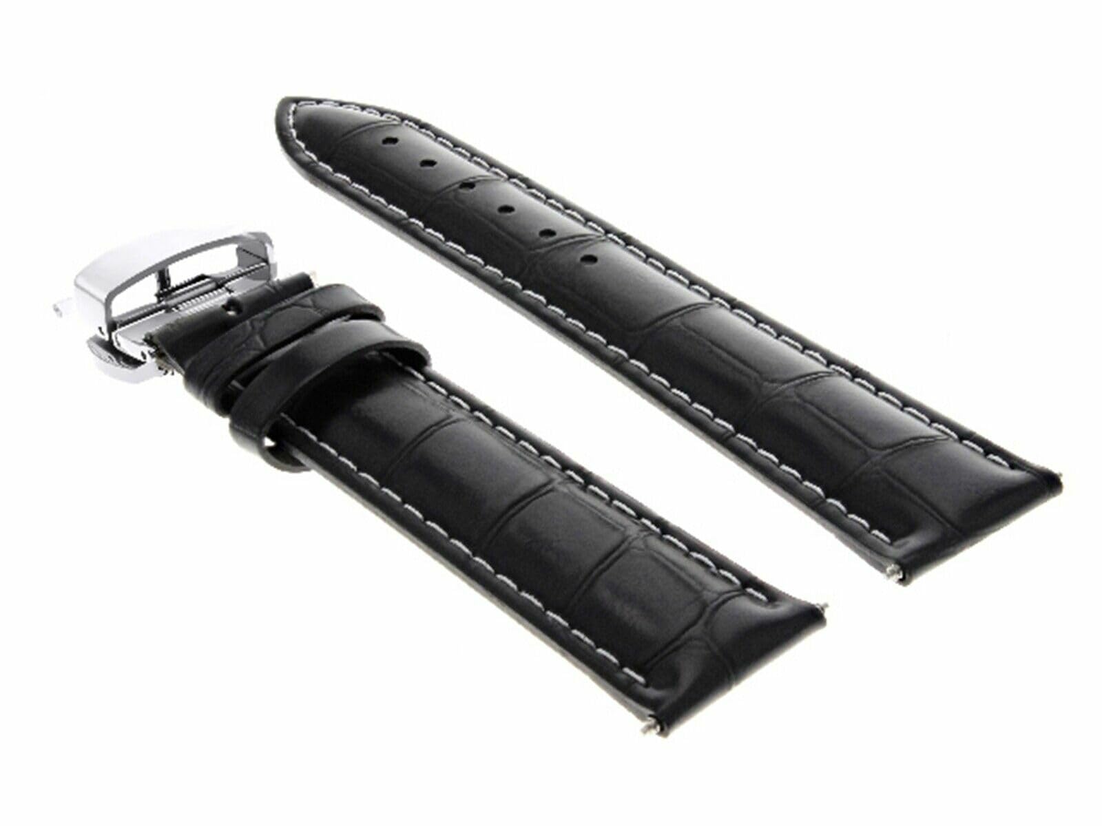 22mm Leather Watch Band for Nixon Passport A321001 - Black & White Stitched | Dress & Casual Wear