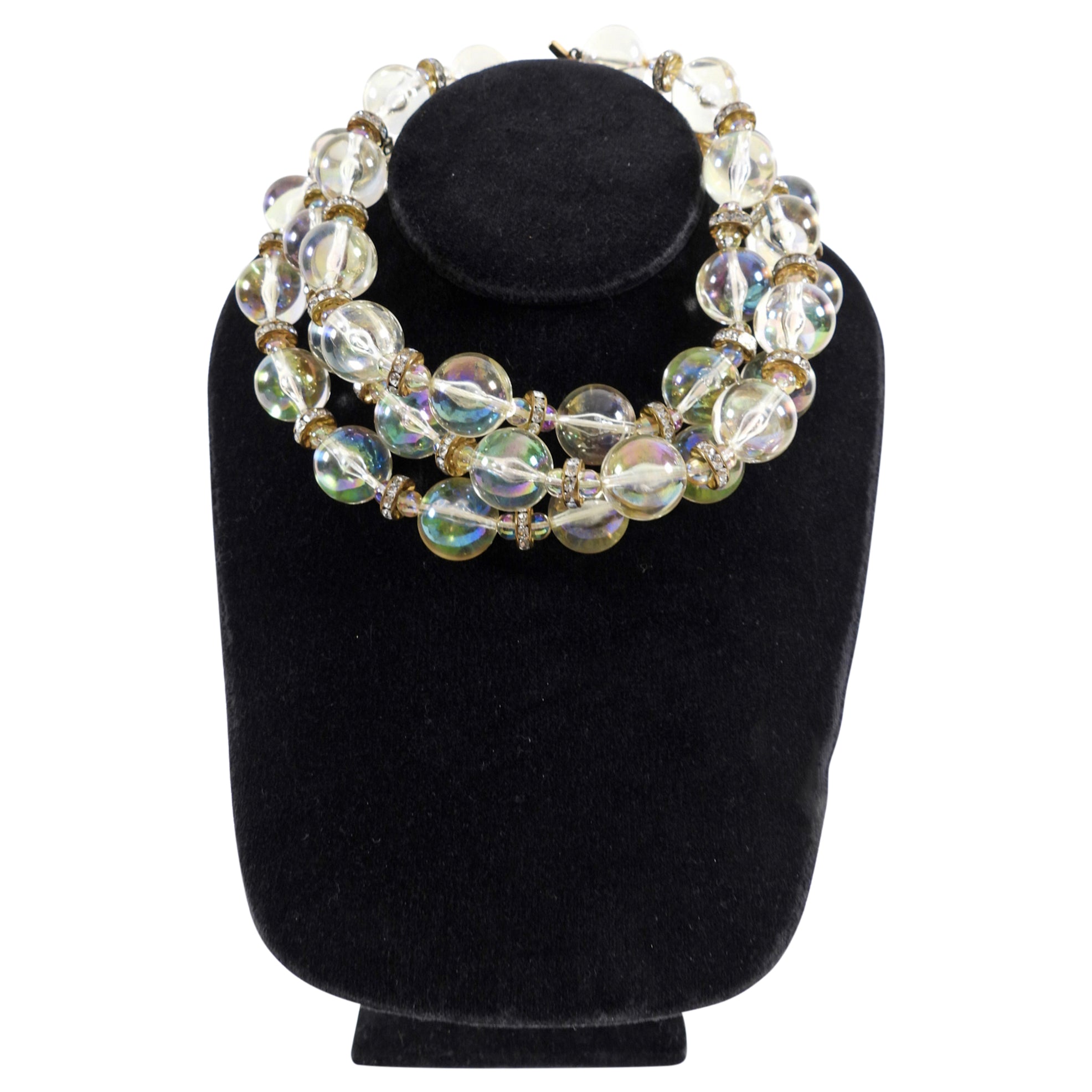 Vintage Chanel Triple Strand Acrylic Bead Necklace from 1990s - Elegant Retro Jewelry for Women, Perfect for Parties, Weddings & Special Occasions