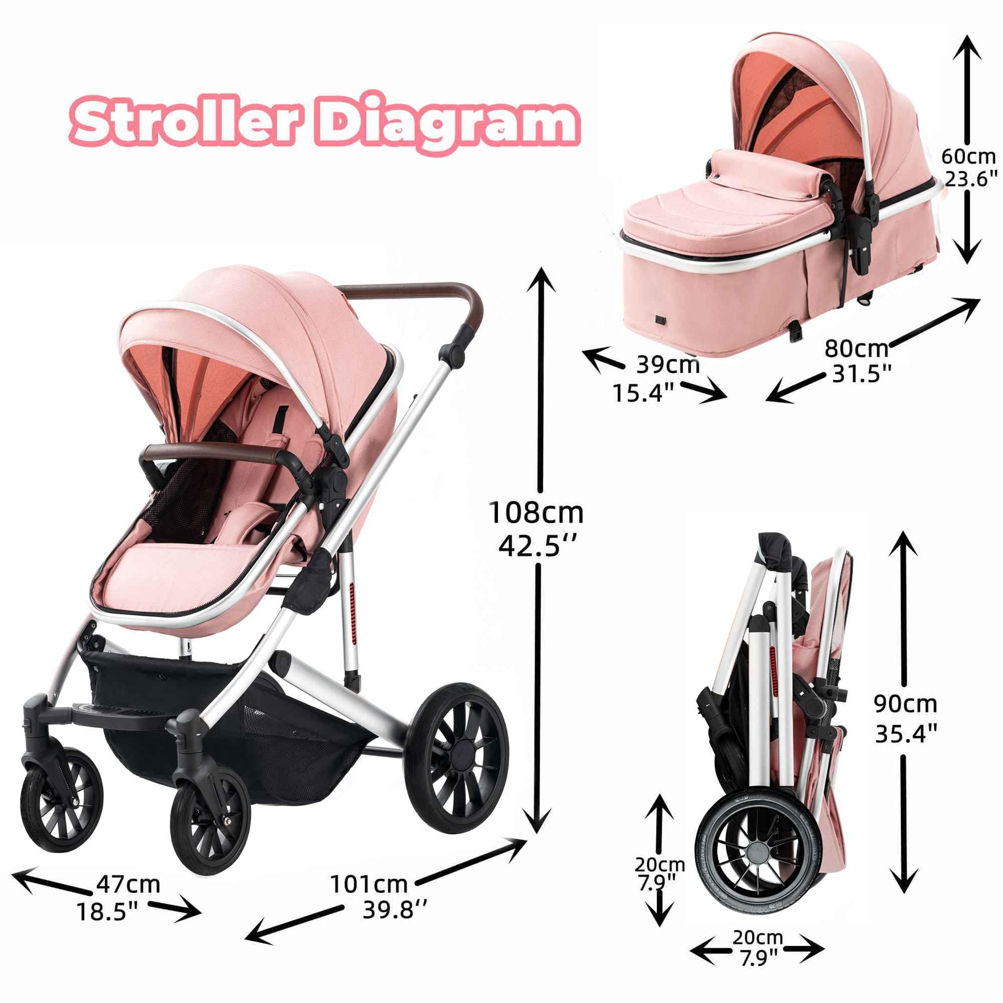 2-in-1 Convertible Baby Stroller with Bassinet Mode for Newborns to Toddlers (0-36 Months) - Foldable Lightweight Infant Pram for Travel & Daily Use - Pink Stroller for Shopping, Park Walks & Outdoor Activities