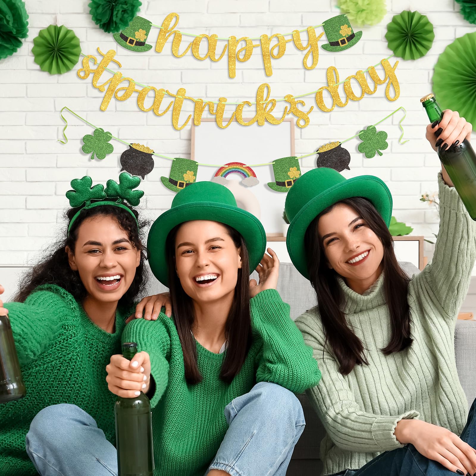 St. Patrick's Day Banner - Glitter Shamrock Decorations & Irish Party Supplies for Spring - Perfect for Home, Office, and St. Patrick's Day Party Decor