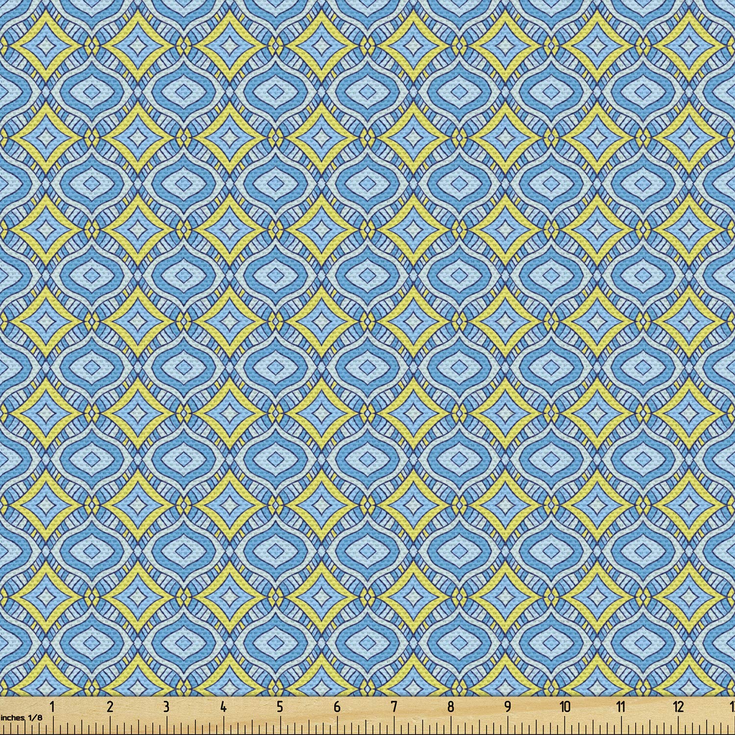 Abstract Rhombus Mosaic Fabric - Blue & Yellow Upholstery Material for Home Decor