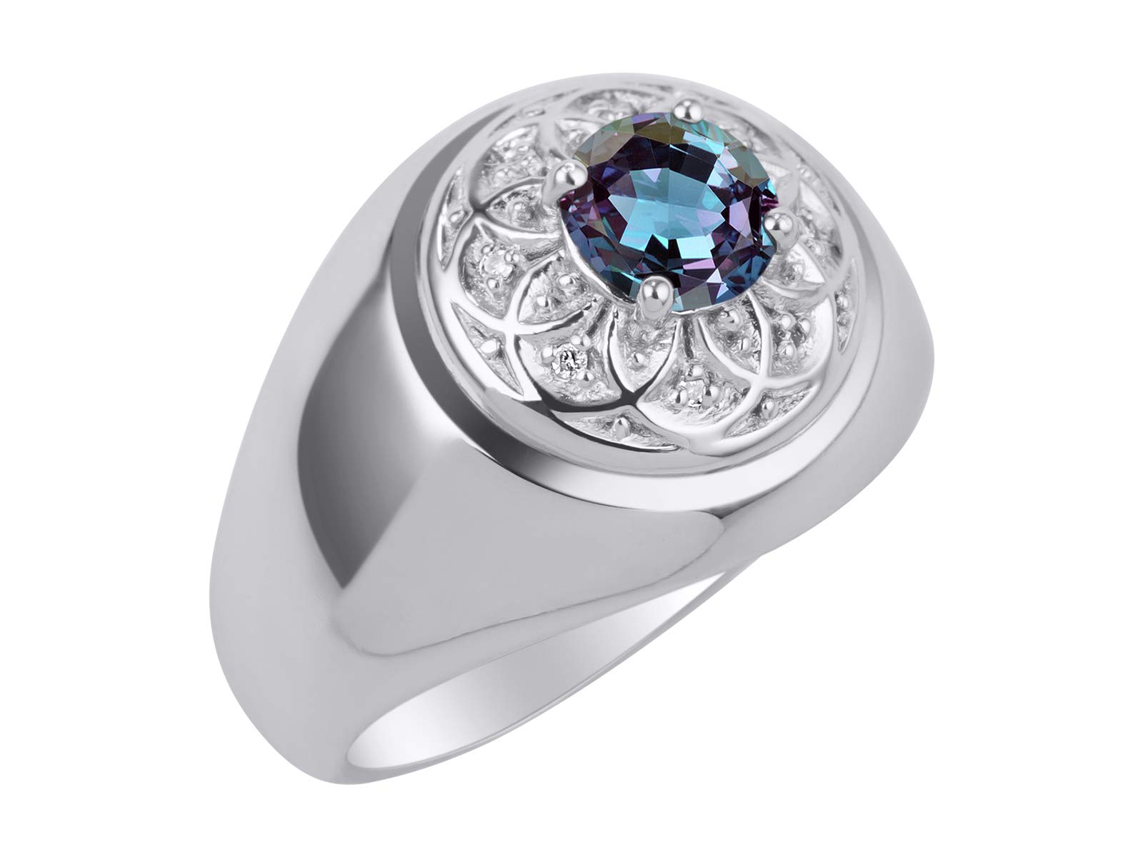 Rylos Men's Sterling Silver Designer Gypsy Ring with 7MM Round Gemstone & Diamond Accents - Birthstone Jewelry Available in Sizes 8-13 - Perfect for Gifts, Weddings & Special Occasions