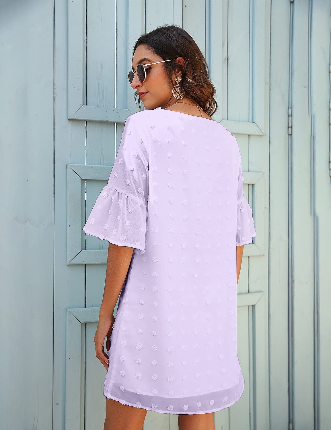 Blooming Jelly Women's White Summer Dress - Short Sleeve V-Neck Ruffle Chiffon Flowy Shift Mini Dress for Beach, Party & Casual Wear