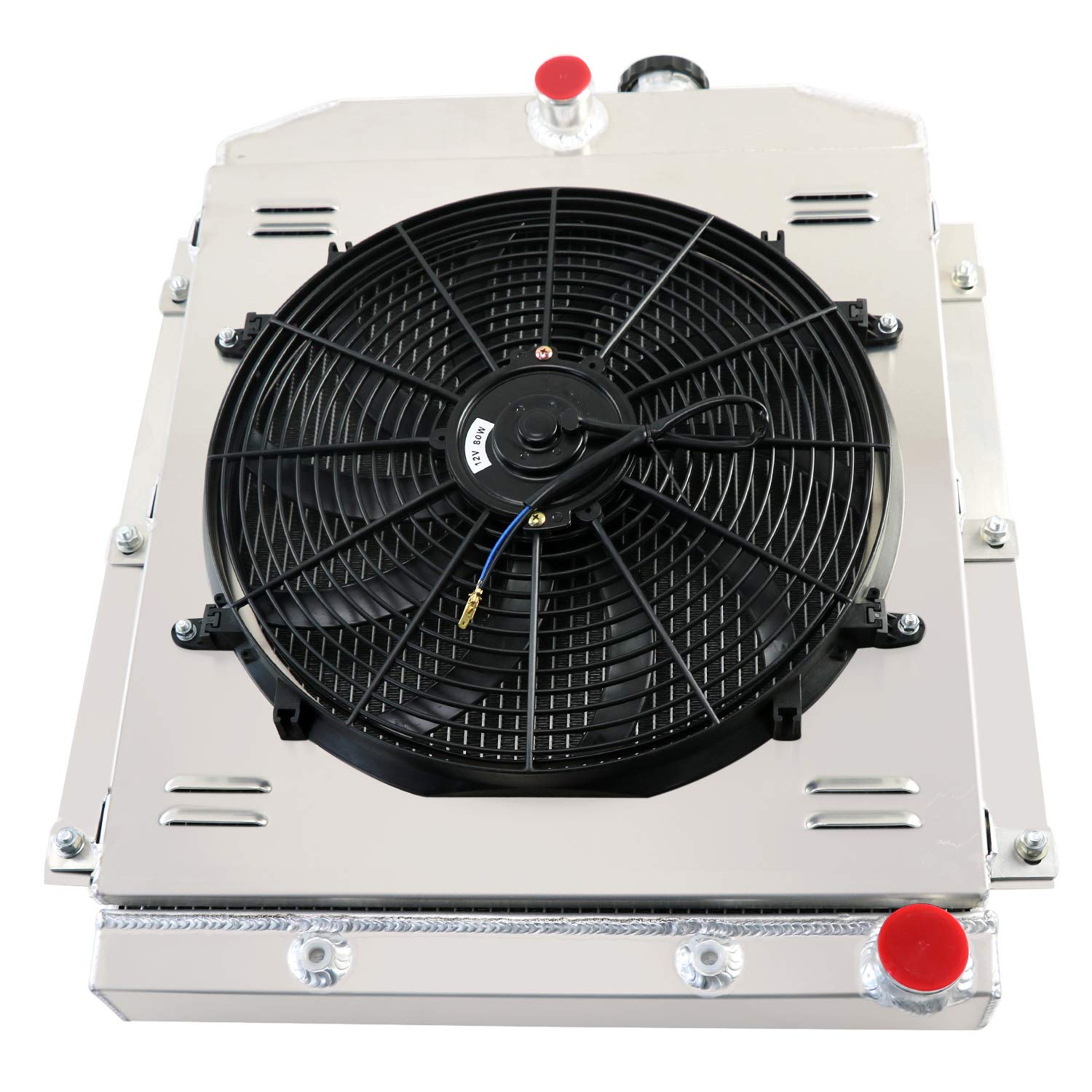 CC5100 Aluminum Radiator for 1947-1954 Chevy 3100 3600 3800 3900 Truck Pickup - 4 Row Core with Shroud Fan Relay Kits - High Performance Cooling System - Perfect for Classic Car Restoration & Hot Rod Upgrades