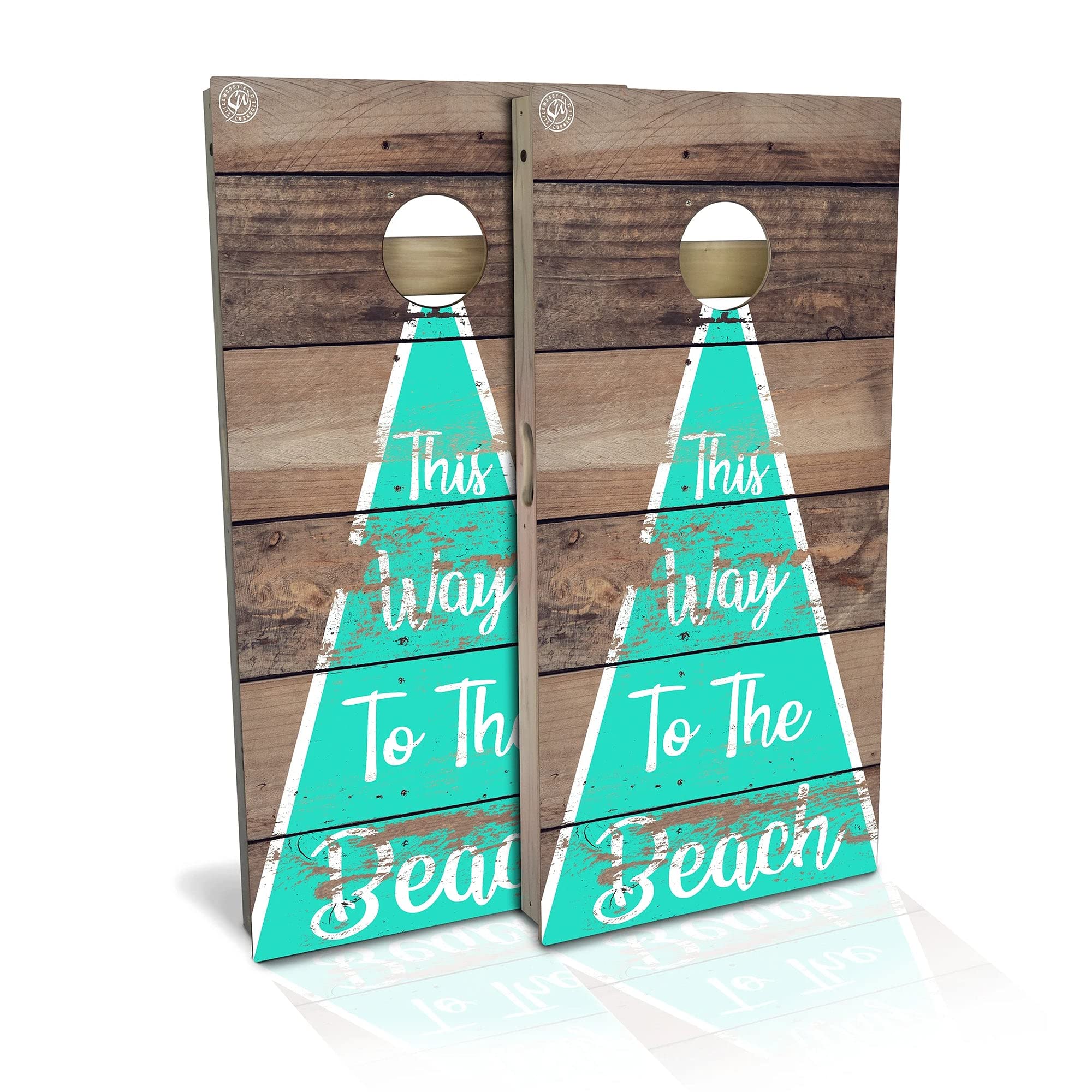Skip's Garage Way to The Beach Cornhole Board Set - 2 Boards & 8 Bags - Custom Size & Accessories - Perfect for Backyard Parties, Beach Games & Tailgating