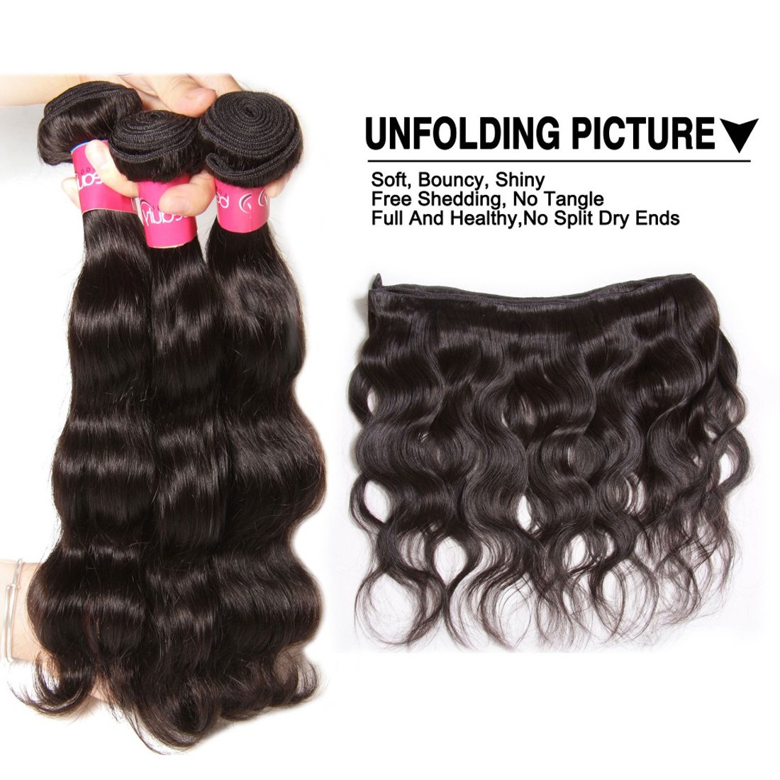 Klaiyi Hair Malaysian Body Wave 4 Bundles 8A Grade Virgin Human Hair Extensions 16-22 Inch Natural Weave (95-100g/pc) - Perfect for Daily Styling, Parties & Special Occasions