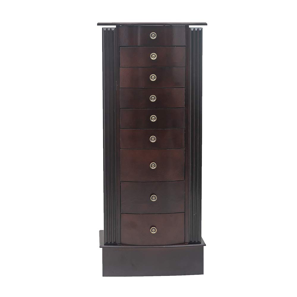 9-Layer Standing Jewelry Armoire Cabinet with 8 Drawers & 2 Swing Doors - Jewelry Box Organizer with 16 Necklace Hooks & Makeup Mirror - Perfect for Bedroom, Closet & Dressing Room Storage
