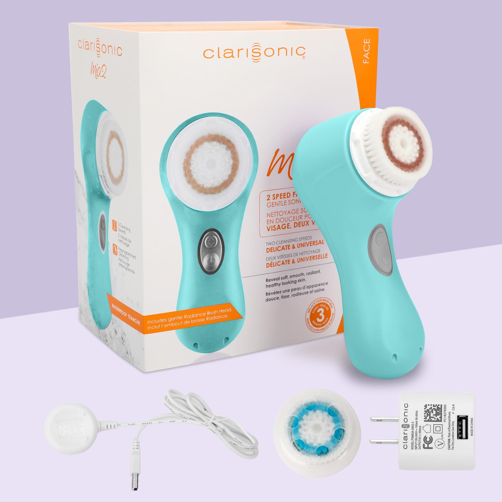 Mia 2 Acoustic Wave Facial Cleansing Brush - Deep Pore Cleaner for Glowing Skin, Waterproof & Rechargeable (Sea Breeze) | Perfect for Daily Skincare Routine & Travel