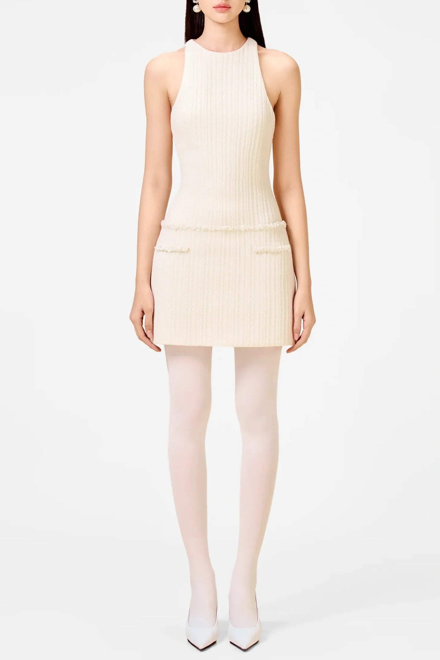 Abene Sleeveless Beaded Embellished Knit Mini Dress for Women - Party, Cocktail, Evening Wear, Date Night Outfit