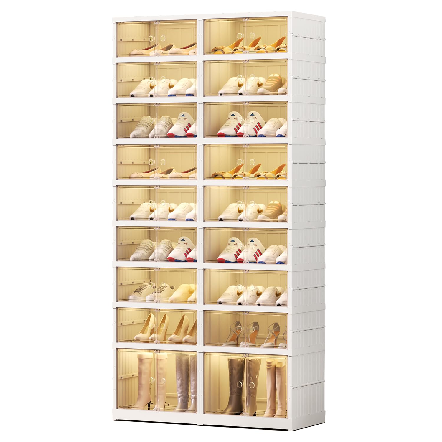 Foldable 9-Tier Shoe Rack Organizer for 18-36 Pairs - Space Saving Collapsible Clear Plastic Shoe Shelf for Closet, Entryway, or Front Door - Tall Stackable Folding Shoe Storage Cabinet - Perfect for Small Spaces, Apartments, and Dorm Rooms