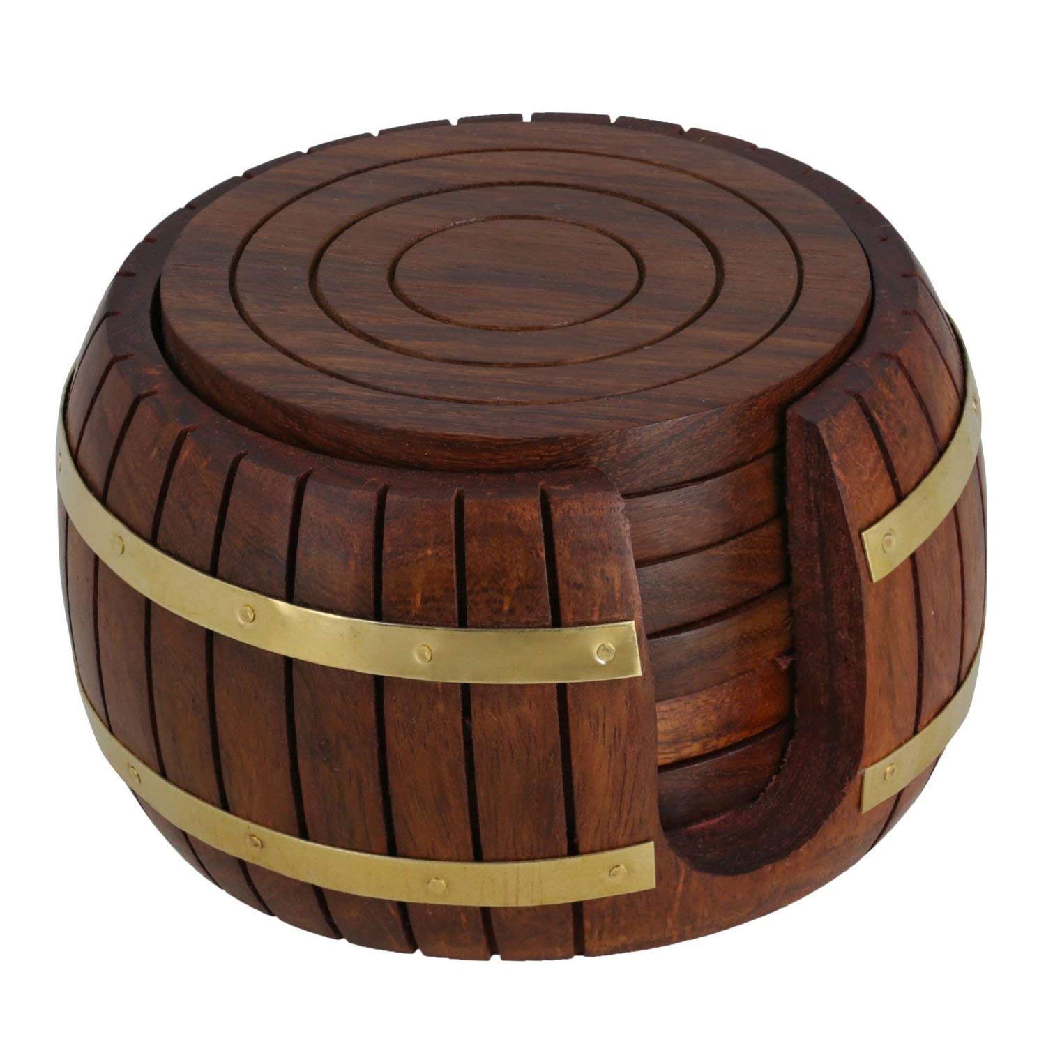 ITOS365 Set of 6 Natural Wood Drink Coasters - Absorbent & Reusable for Coffee, Tea, Beer, Wine & Cocktails - Perfect for Home, Office & Bar Use