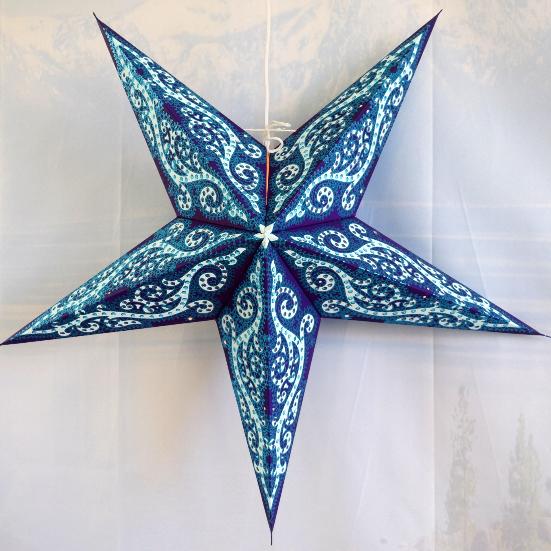 24 Inch Blue Mystic Glitter Paper Star Lantern - Party Decorations, Wedding, Baby Shower & Home Decor for Festive Celebrations