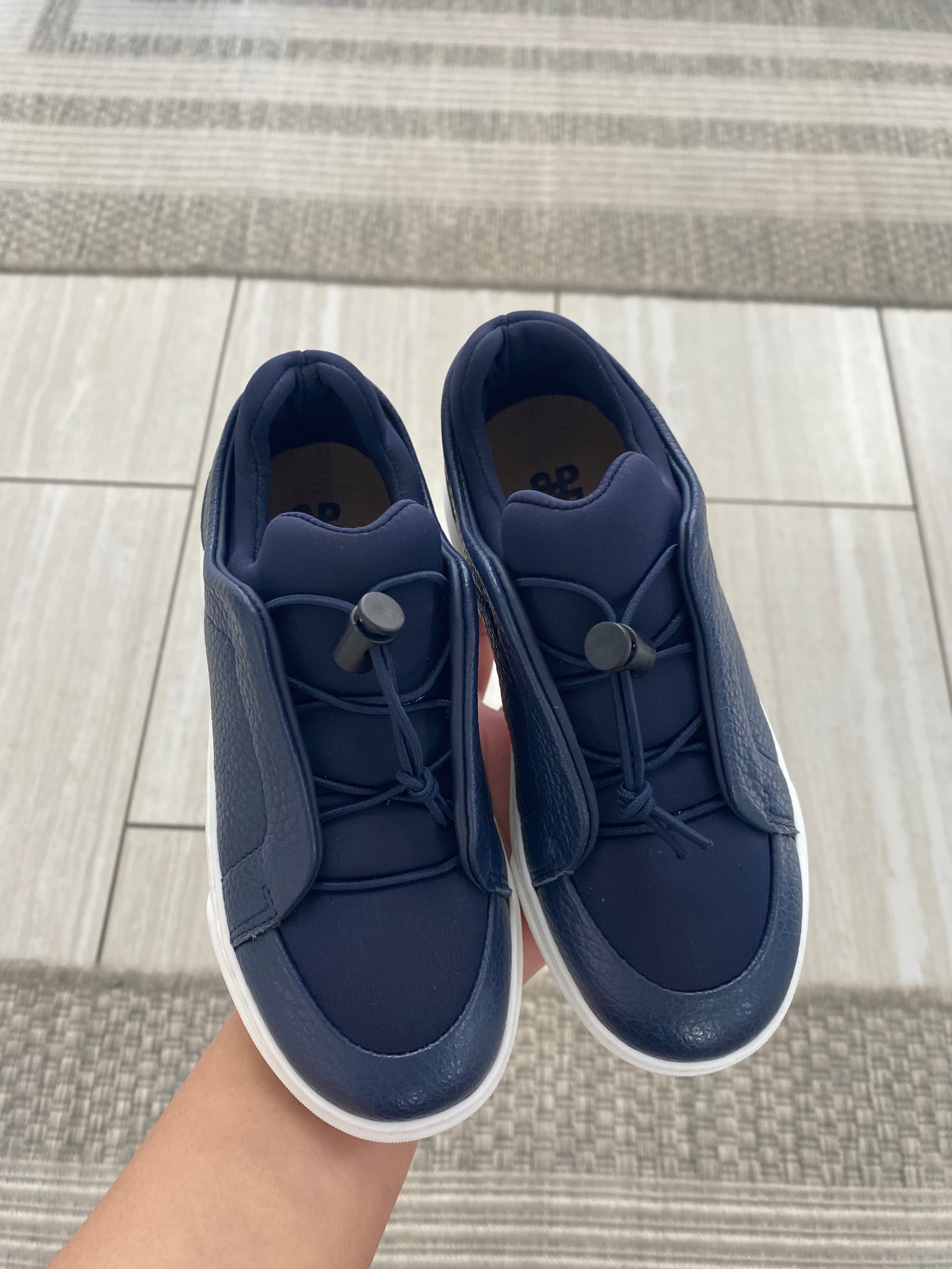 Porte Navy Elastic Sneakers for Women - Comfortable Slip-On Walking Shoes with Stretchy Fabric - Perfect for Casual Wear, Travel & Work
