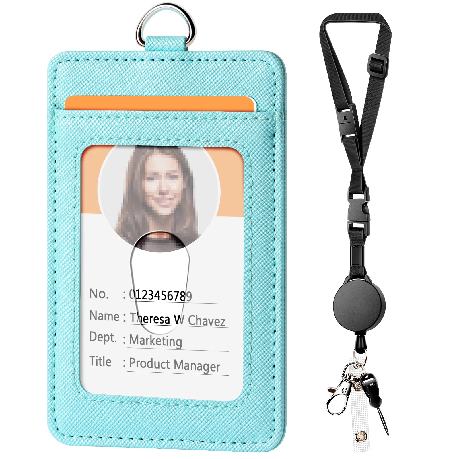 Leather Badge Holder with Retractable Lanyard - Office ID Card Holder for Staff & Students