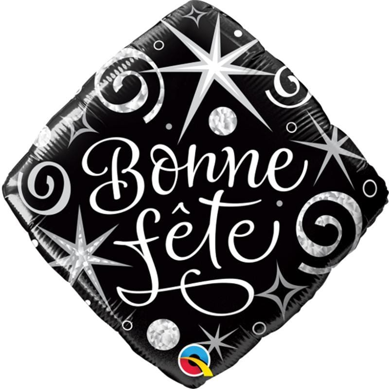 18 Inch Black and Silver Bonne Fête Foil Balloon for Birthday Party Decorations - Perfect for Celebrations, Anniversaries & Special Events