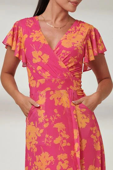 Gisselle Ruffle Hem Maxi Dress - Floral Print Summer Beach Dress for Women, Pink Flowy Long Dress for Vacations, Parties & Outdoor Events