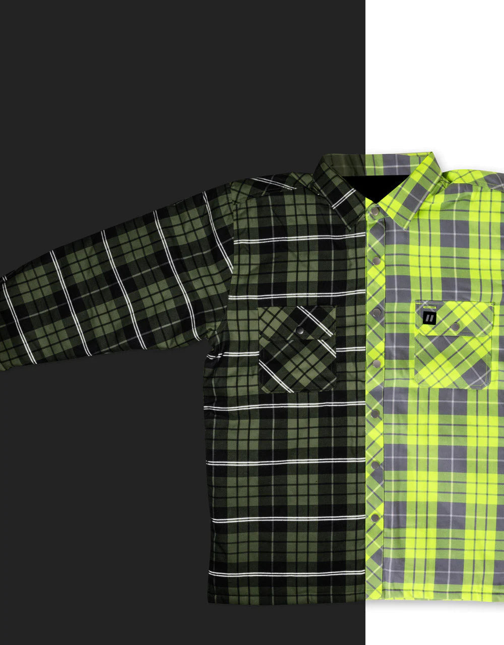 FORCEFIELD Hi-Vis Plaid Quilted Flannel Shirt Jacket with Reflective Striping - Safety Workwear for Construction, Outdoor & Night Activities - 024 LC53QF HVRS