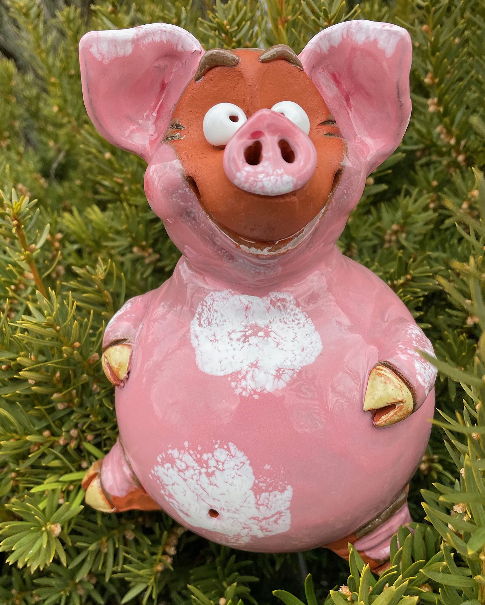 Handmade Ceramic Pig Lawn Stake - Frostproof Outdoor Garden Statue - Unique Gift for Gardeners, Men & Women - Perfect for Yard Decor & Outdoor Parties