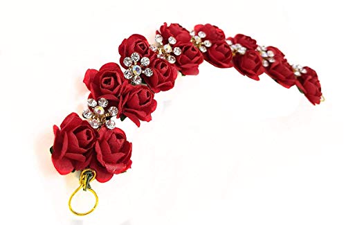 Raaya Bridal Artificial Flower Hair Gajra for Women & Girls - Diamond Red Wedding Hair Accessory (20g, Pack of 1) - Perfect for Bridal Ceremonies, Indian Weddings & Festive Occasions