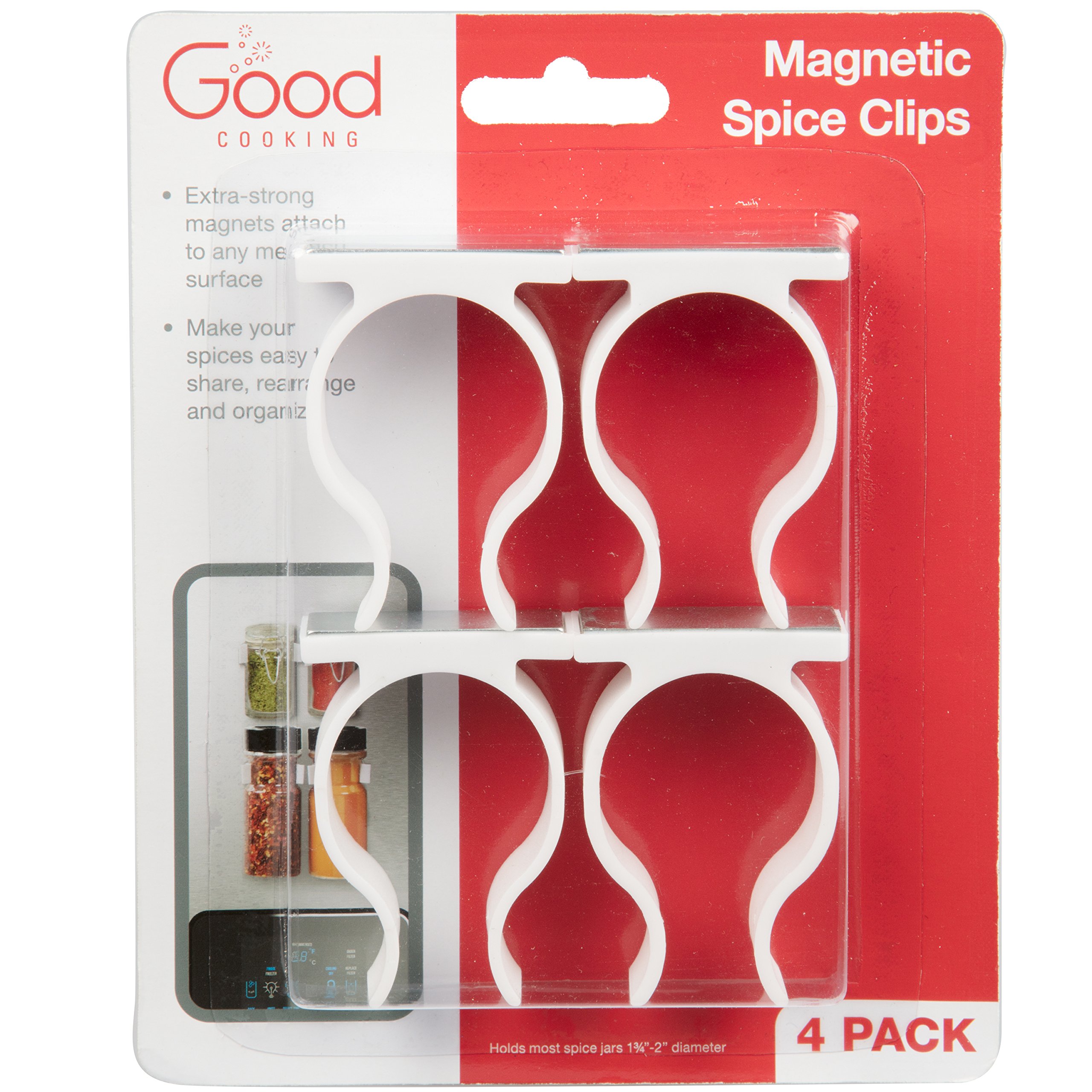 Premium Magnetic Spice Rack Organizer - Set of 4 Universal Spice Jar Gripper Clips for Kitchen Cabinet - No Screws Needed, Easy to Install & Reorganize - Perfect for Storing Spices, Seasonings & Small Jars in Pantry or Countertop