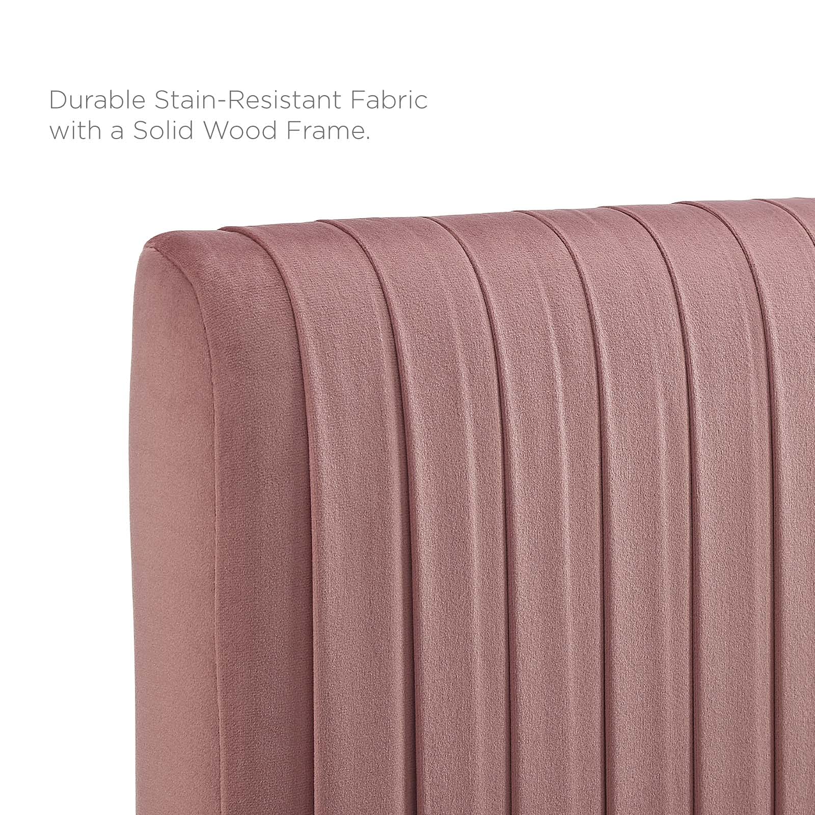 Modway Peyton Performance Velvet Queen Platform Bed Frame - Dusty Rose Upholstered Bed with Wooden Slats | Perfect for Modern Bedrooms & Master Suites