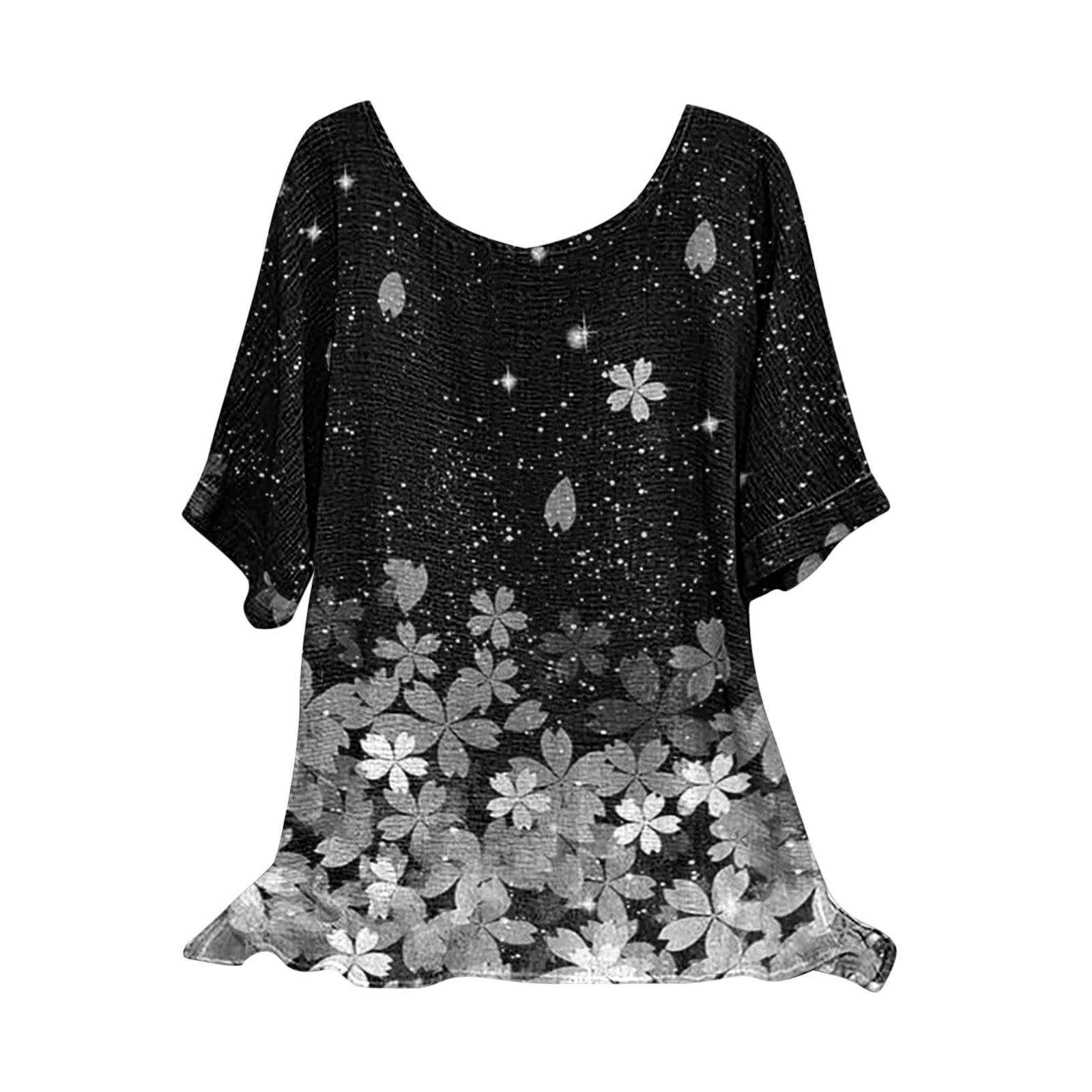 Women's Floral Print Tank Top - Classic Summer Short Sleeve Loose Tunic Blouse for Casual Wear, Beach Outfits & Boho Style Fashion