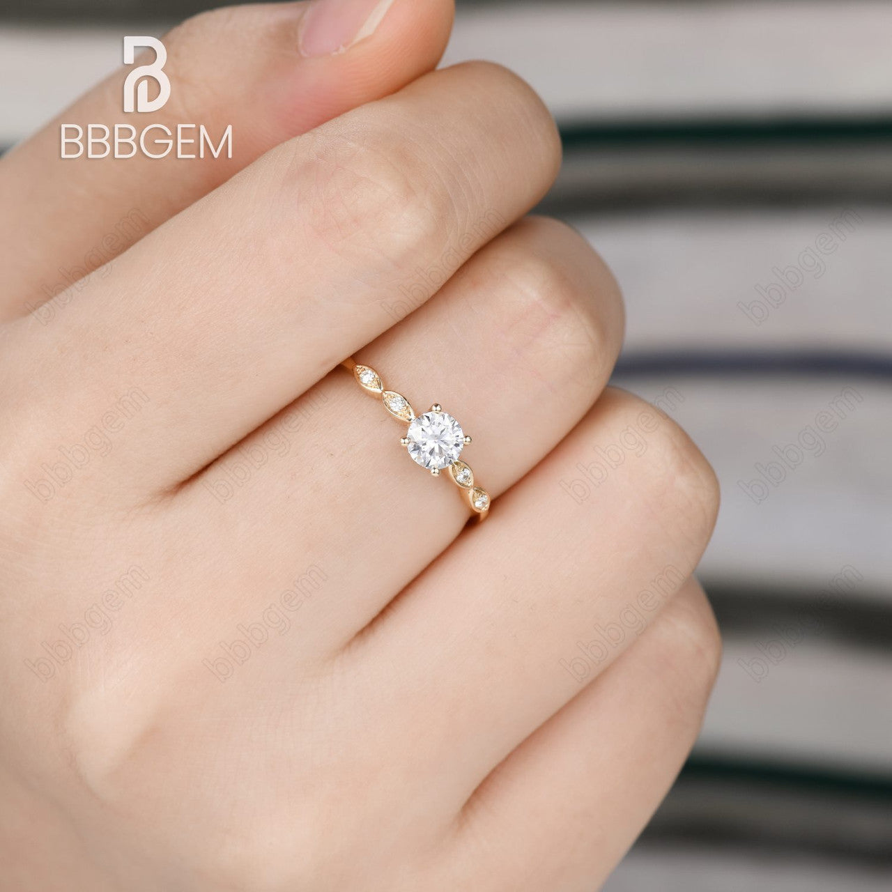 Vintage Moissanite Engagement Ring - 5mm Round Cut 0.5 Carat Moissanite & Diamond Bridal Ring in 14K/18K White Gold - Perfect for Proposals, Anniversaries & Wedding Bands