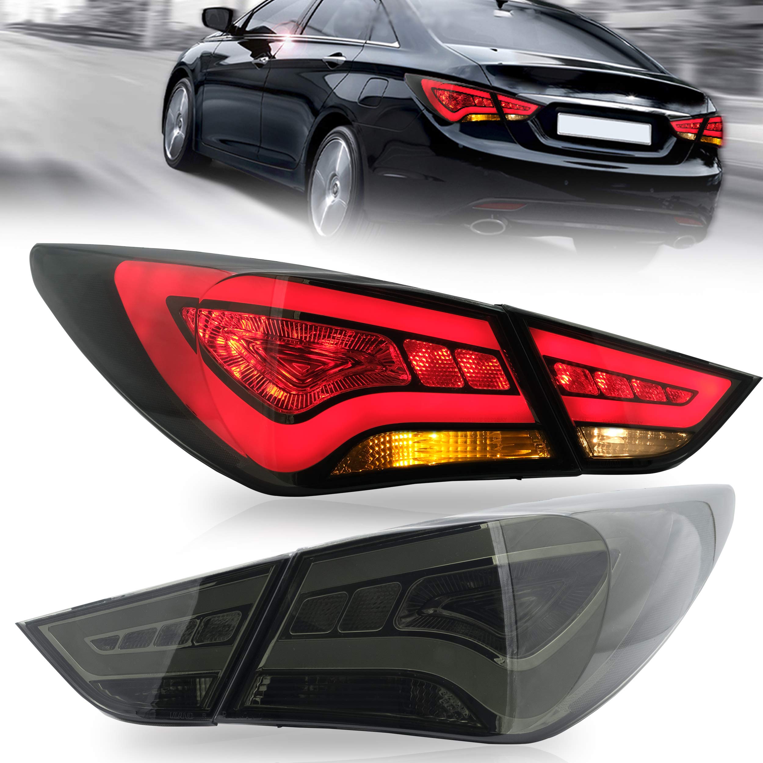 VLAND LED Tail Lights Assembly for 2011-2014 Hyundai Sonata 6th Gen Sedan - Smoked Lens, Plug & Play Installation - Enhance Style & Night Visibility for Daily Driving & Car Shows
