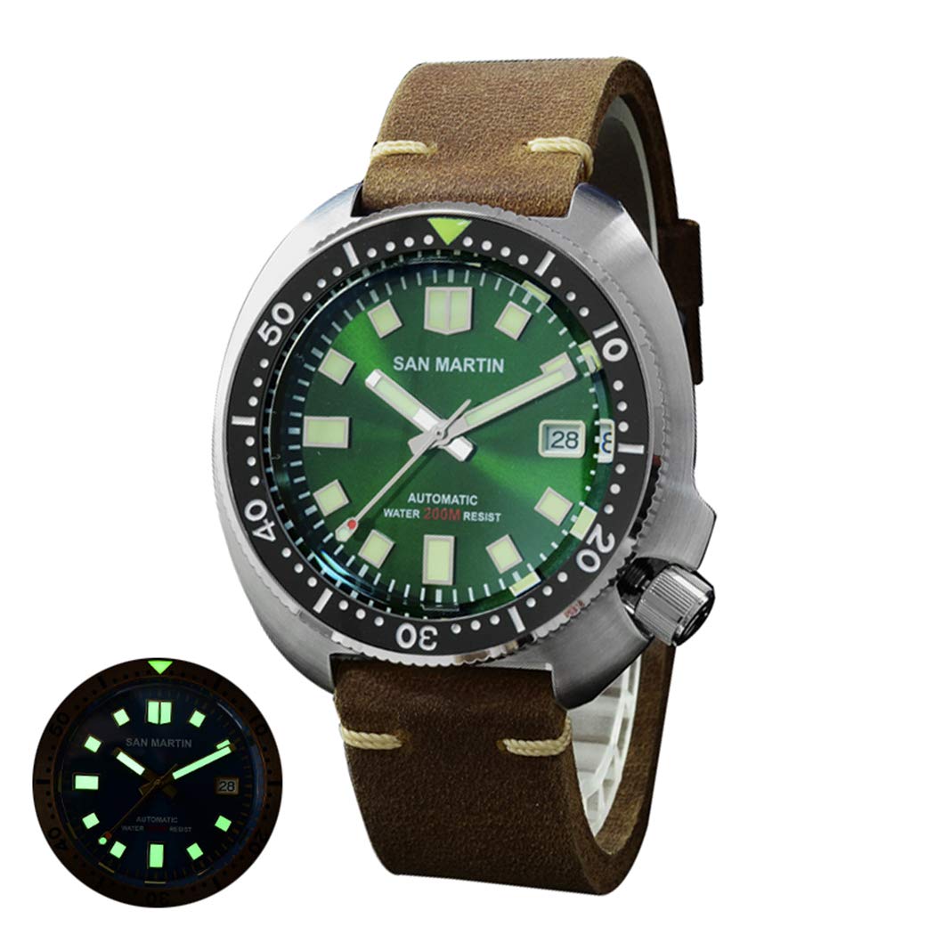 San Martin Men's Automatic Dive Watch - 200m Waterproof Military Sport Wristwatch with Super Luminous & Unidirectional Rotating Bezel | Self-Winding Mechanical Watch for Scuba Diving, Swimming & Outdoor Adventures